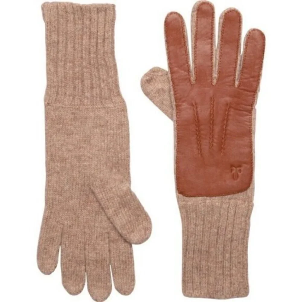Frye Leather Patch Knit Gloves S/M NWOT